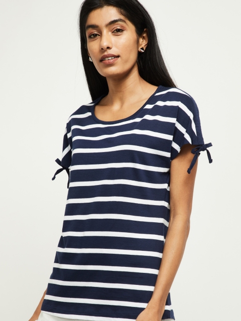 

maxvy Blue Extended Sleeves Monochrome T-shirt, Navy blue