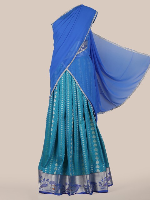 

Pothys Blue Woven Design Poly Chiffon Traditional Half Saree