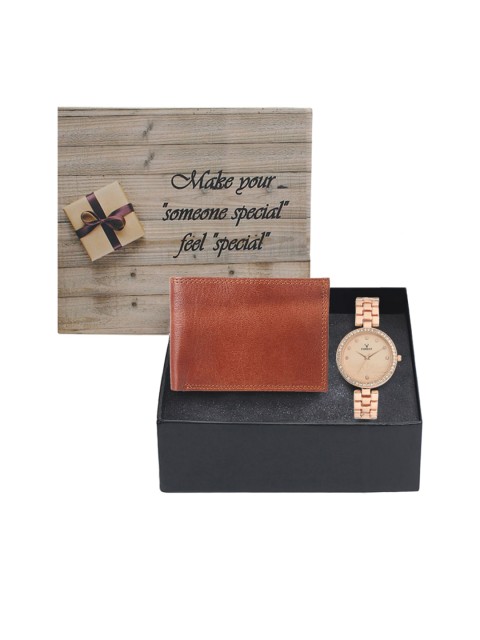 

Hobforestessentials Women Rose Gold-Toned Analogue Watch & Two-Fold Wallet Gift Set