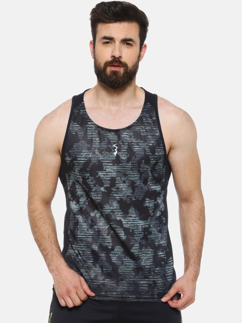 

Campus Sutra Men Black & Grey Camouflage Printed Scoop Neck Anti-Microbial T-shirt