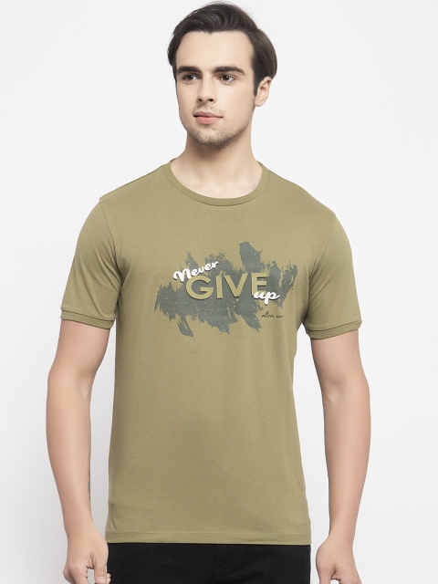 

Allen Cooper Men Olive Green Slim Fit Printed Round Neck T-shirt