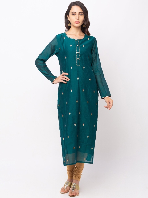 

Globus Women Green Embroidered Straight Kurta