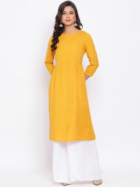

Oxolloxo Women Yellow Solid A-Line Kurta