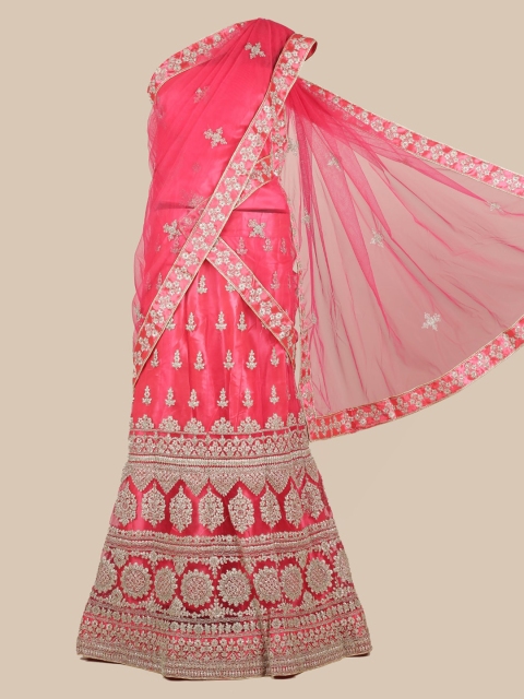 

Pothys Pink & Gold-Toned Net Embroidered Traditional Half Saree