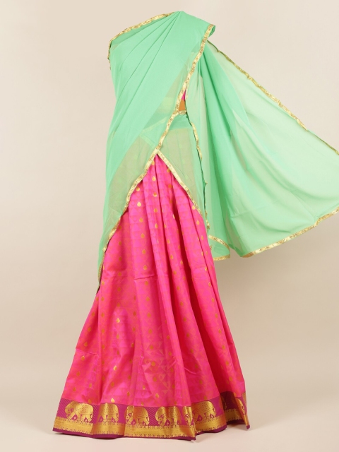 

Pothys Green & Pink Poly Chiffon Woven Design Traditional Half Saree