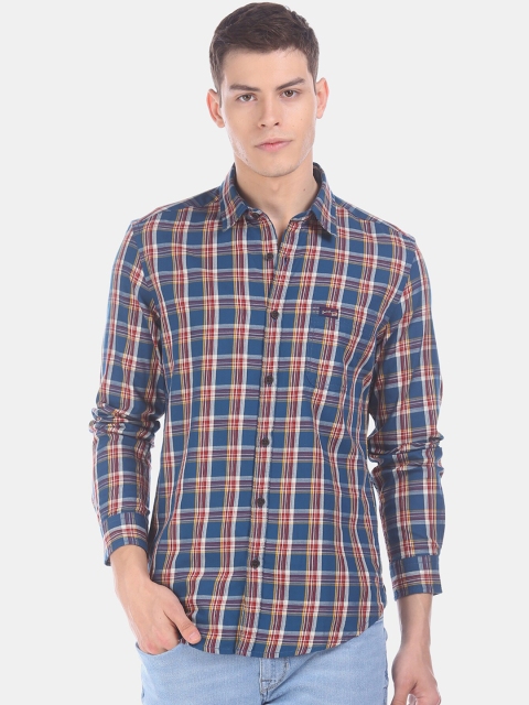 

U.S. Polo Assn. Men Blue & Maroon Regular Fit Checked Casual Shirt