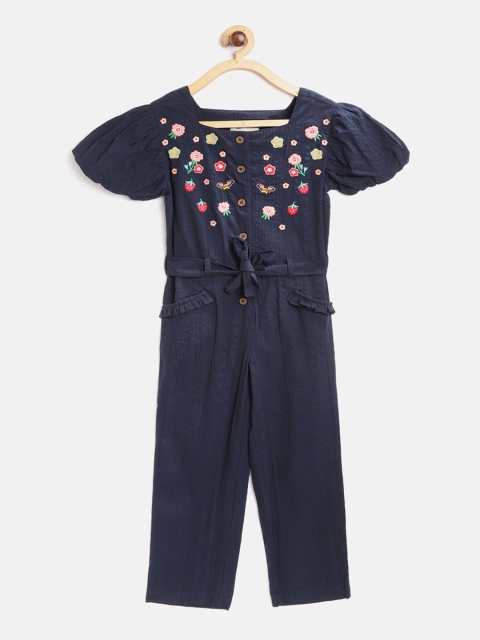 

Cherry Crumble Girls Navy Blue & Yellow Printed Basic Jumpsuit