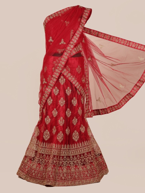 

Pothys Maroon Embroidered Net Half and Half Saree