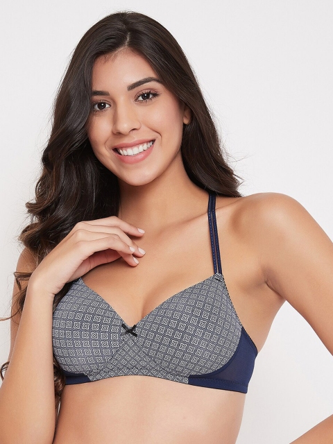 

Clovia Blue & White Printed Non-Wired Lightly Padded T-shirt Bra
