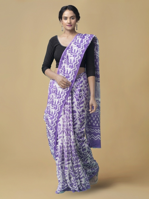 

Unnati Silks Violet & Off-White Pure Cotton Printed Kota Saree