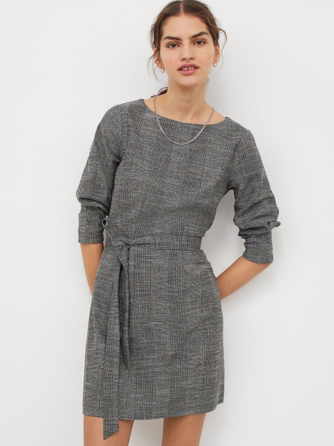 

H&M Women Grey Self Design Boat-neck Dress