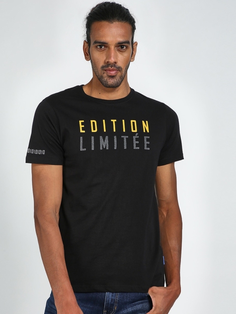 Blue Saint Men Black Printed Round Neck T-shirt