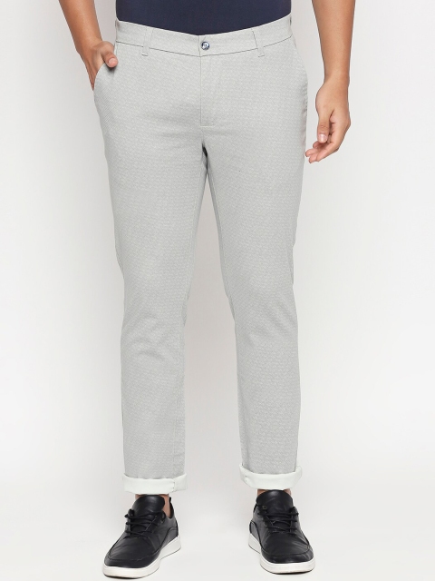 

Basics Men White & Grey Tapered Fit Checked Chinos