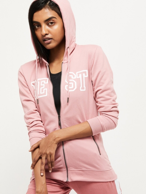 

max Women Pink & Off-White Printed Hooded Sweatshirt