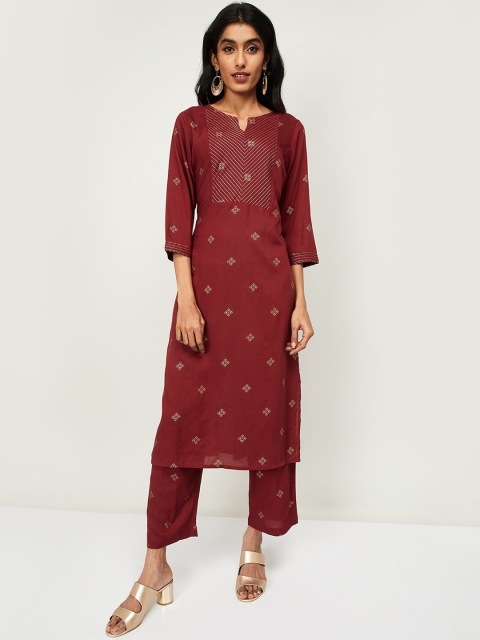 

Melange by Lifestyle Women Maroon & Gold-Toned Printed Kurta with Palazzos