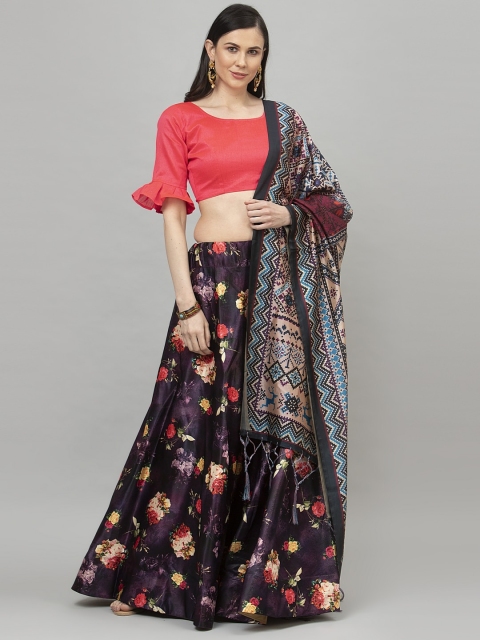 

Satrani Purple & Peach-Coloured Solid Unstitched Lehenga & Blouse with Dupatta