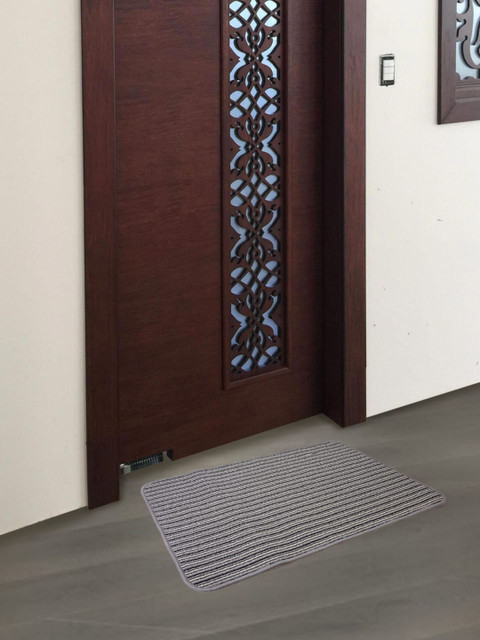 

SCENTRA HOME Grey & Black Striped Anti-Skid Doormat