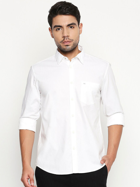 

Basics Men White Slim Fit Solid Casual Dobby Shirt