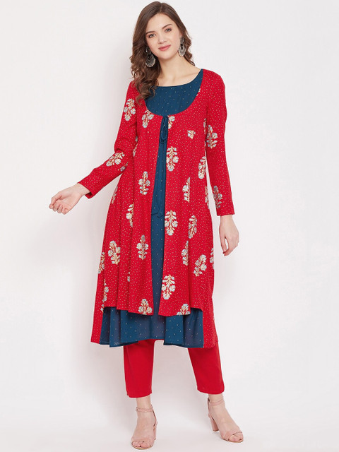 

PANIT Women Red Solid A-Line Kurta