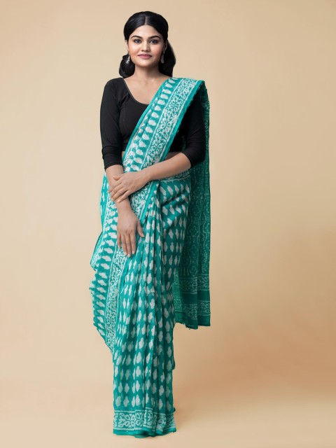 

Unnati Silks Blue & Off-White Pure Cotton Printed Kota Saree