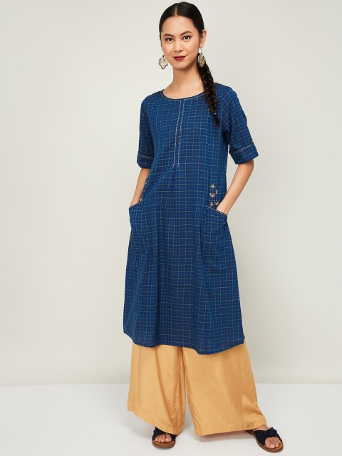 

Colour Me by Melange Women's Navy Blue & Gold-Toned Checked Tunic