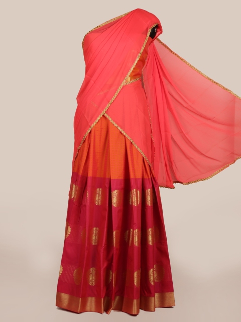 Pothys Orange Solid Poly Chiffon Traditional Half and Half Saree