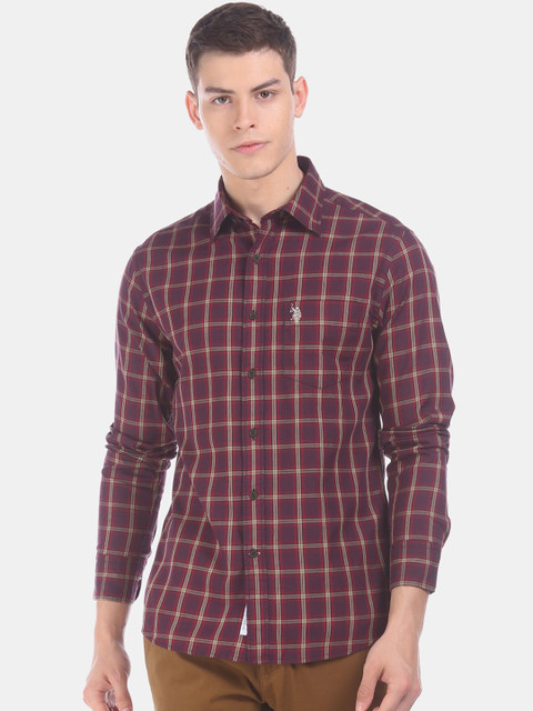 

U.S. Polo Assn. Men Red Regular Fit Checked Casual Shirt