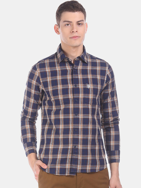 

U.S. Polo Assn. Men Blue Regular Fit Checked Casual Shirt