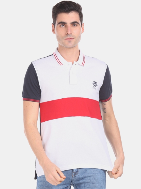 

U.S. Polo Assn. Men White Red Striped Polo Collar Cotton Pure Cotton T-shirt