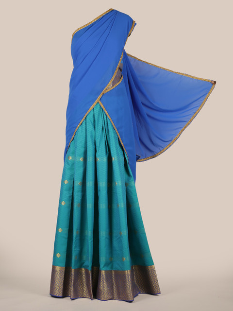 

Pothys Blue Woven Design Poly Chiffon Half Saree
