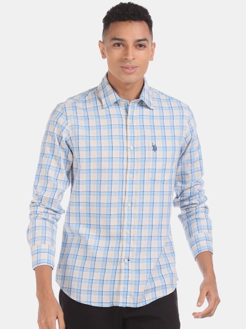 

U.S. Polo Assn. Men White & Blue Regular Fit Checked Casual Shirt