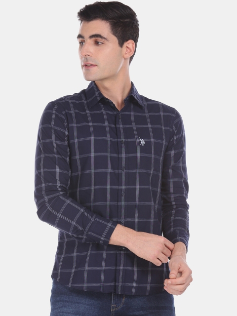 

U.S. Polo Assn. Men Navy Blue & Off-White Regular Fit Checked Casual Shirt