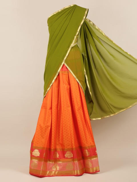 

Pothys Green Solid Poly Chiffon Lehenga Half Saree