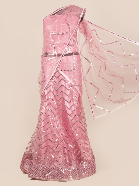 

Pothys Pink Woven Design Net Half Saree
