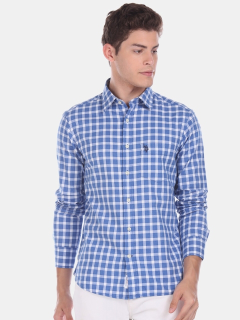 

U.S. Polo Assn. Men Blue & White Regular Fit Checked Casual Shirt