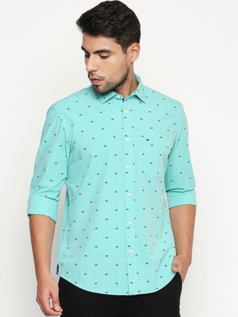 

Basics Men Sea Green Slim Fit Printed Casual Shirt