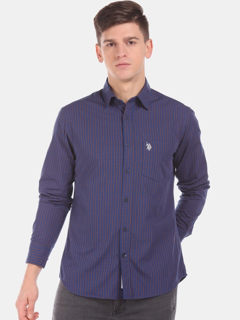 

U.S. Polo Assn. Men Blue & Brown Regular Fit Checked Casual Shirt