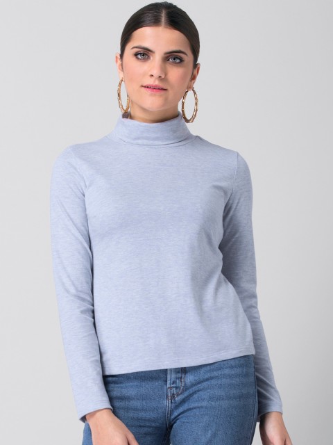 

FabAlley Blue Solid High Neck Top