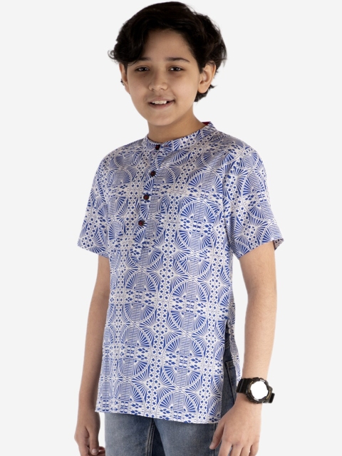 

Lil Peacock Blue Geometric Printed Kurta