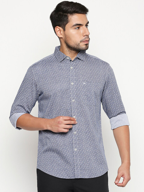 

Basics Men Blue & White Slim Fit Printed Casual Shirt
