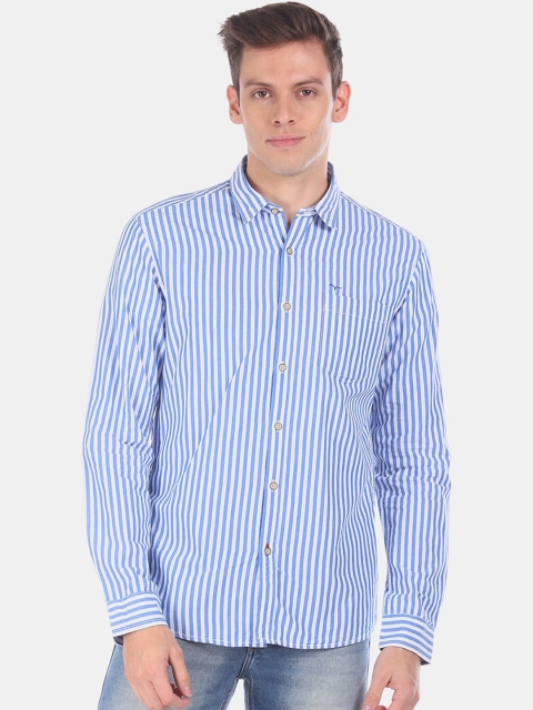 

Flying Machine Men Blue & White Regular Fit Striped Cotton Casual Shirt