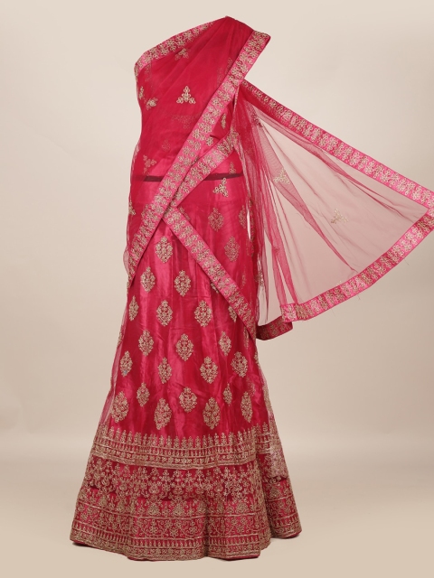 

Pothys Magenta Embroidered Half Saree