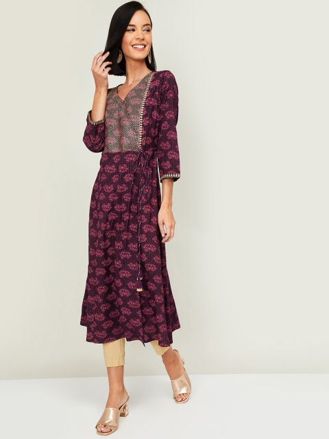 

Melange by Lifestyle Women Purple Floral Printed A-Line Kurta
