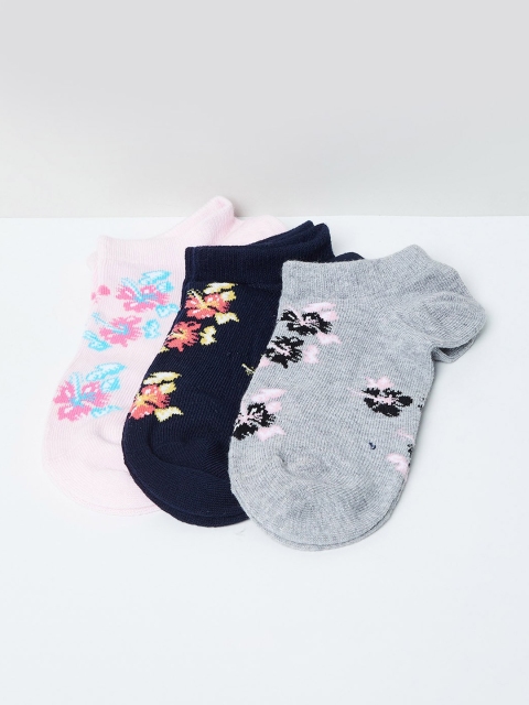 

max Women Pack Of 3 Patterned Ankle-Length Socks, Navy blue