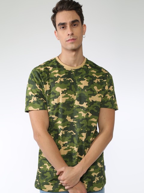 

Blue Saint Men Green & Beige Camouflage Print T-shirt