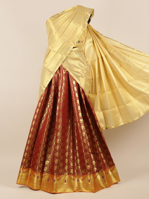 

Pothys Gold-Toned & Maroon Tissue Woven Design Half Saree