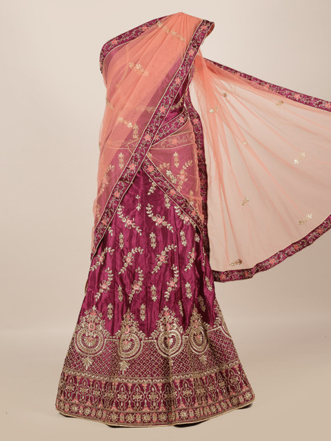 

Pothys Peach-Coloured Embroidered Net Half and Half Saree