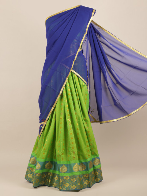 

Pothys Blue & Green Poly Chiffon Woven Design Lehenga Half Saree
