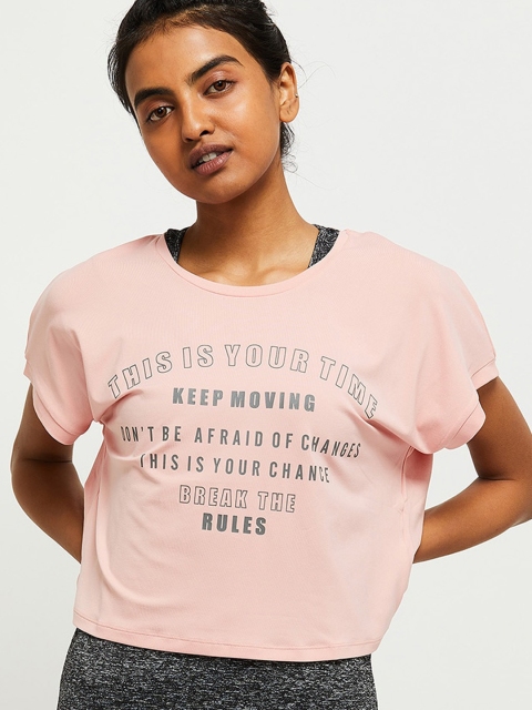 

max Women Pink & Grey Printed Crop T-shirt