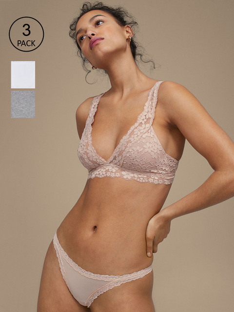 

H&M Women White & Beige Self Design 3 Pack Brazilian Briefs